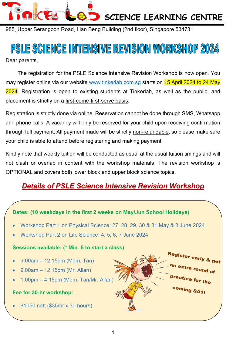 2024 PSLE Jun Science Workshop | Tinkerlab